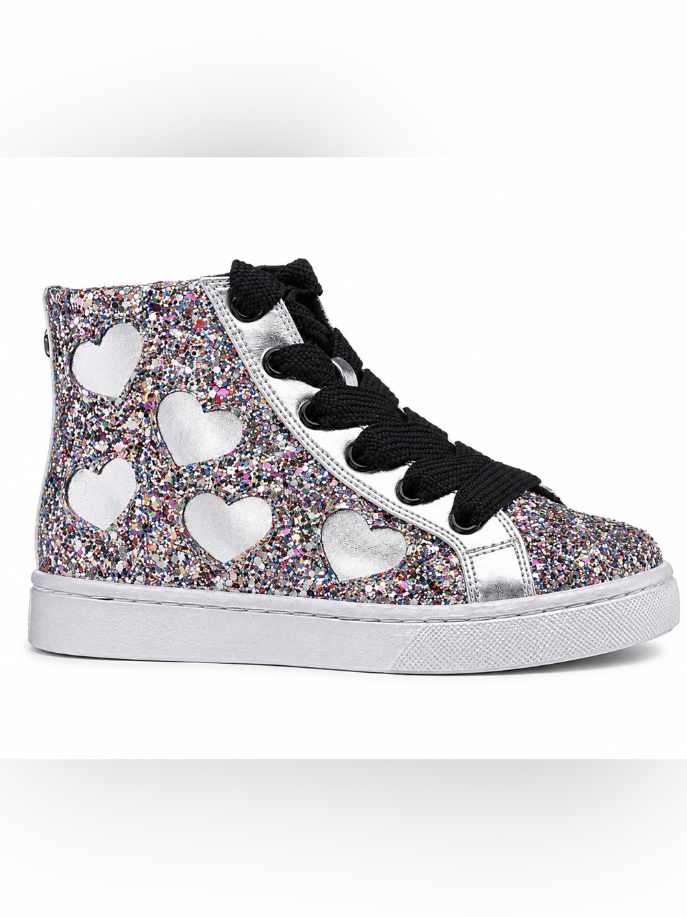 NINA Kids High-Top Glitter Heart Sneakers - Silver & Multi Size 7M